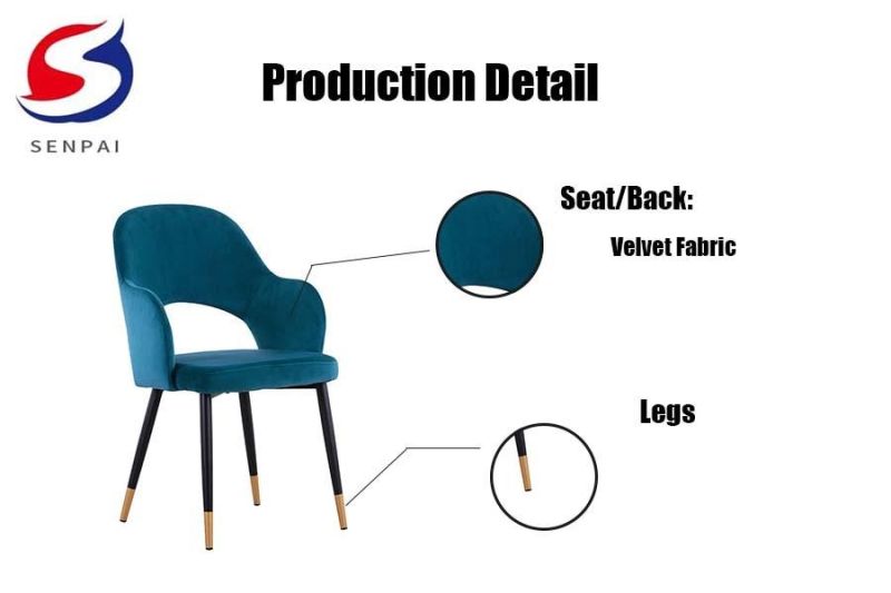 Luxury Design Cafe Bar Restaurant Hotel Furniture Velvet Fabric Spraying Steel Dining Chair