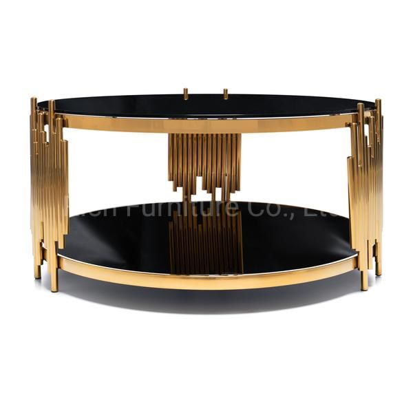 Living Room Furniture Black Tempered Glass Top with Golden Metal Base Coffee Table