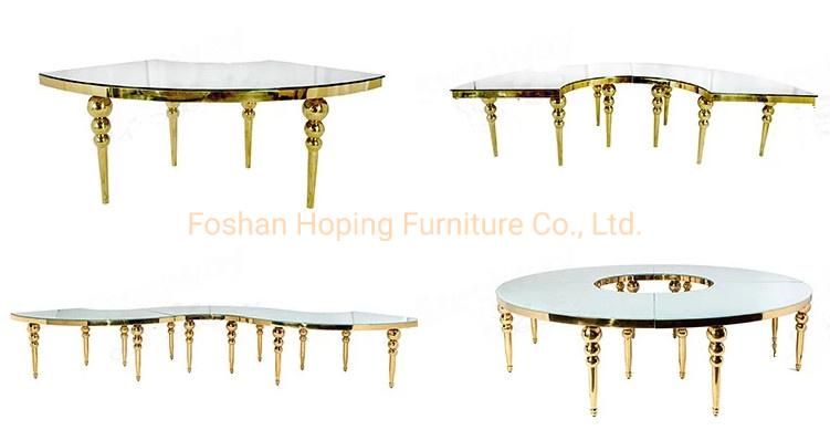 Modern Luxury Silver Stainless Steel Frame MDF Wood or Glass Top Dining Table for Wedding Restaurant Furniture Set