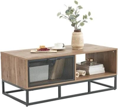 Storage Coffee Table with Iron Mesh Cabinet Door