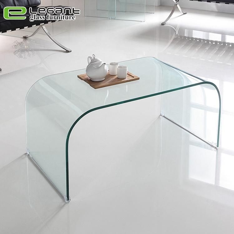 Clear Curved Glass Center Table in 3 Legs