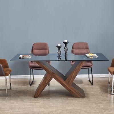 Wholesale Modern Design Square Marble Wood Tempered Glass Dining Table for 6 People