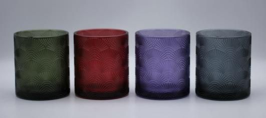 Glass Candle Holder with Various Color and Different Embossed Pattern