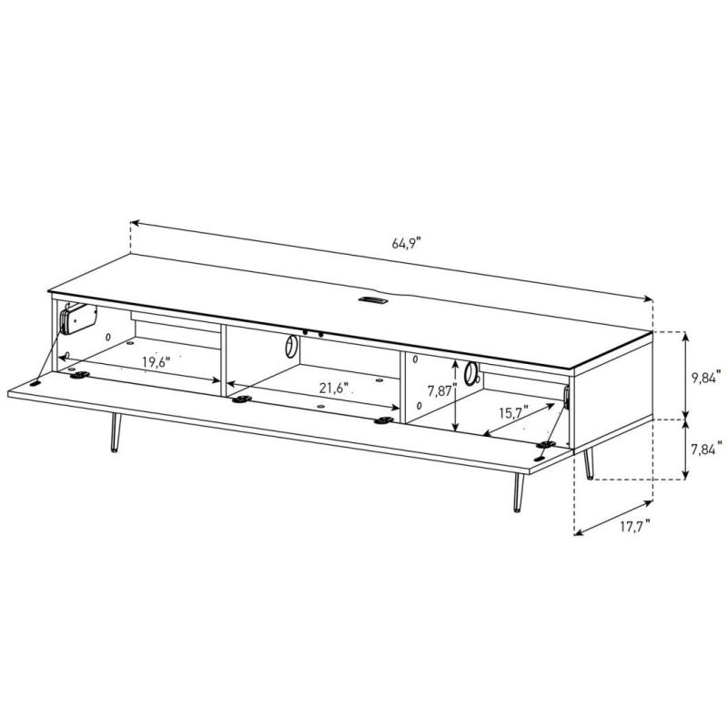 St-360 Wood and Glass Modern TV Stand with Spike Metal Legs