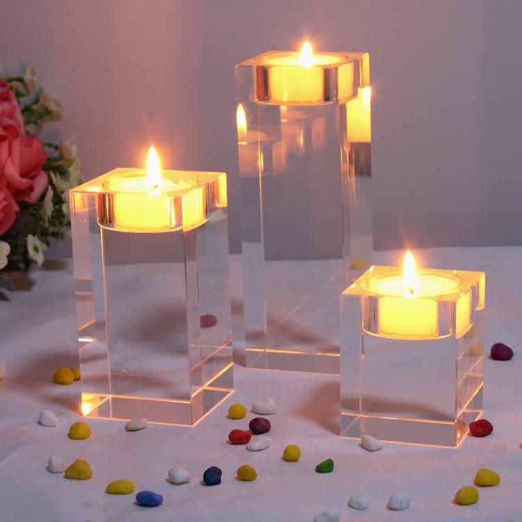 Solid Square Clear Glass Table Centerpiece Classic Cube Crystal Candle Holder