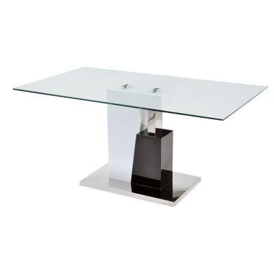 Home Restaurant Kitchen Furniture Steel Base Rectangle Glass Dining Table
