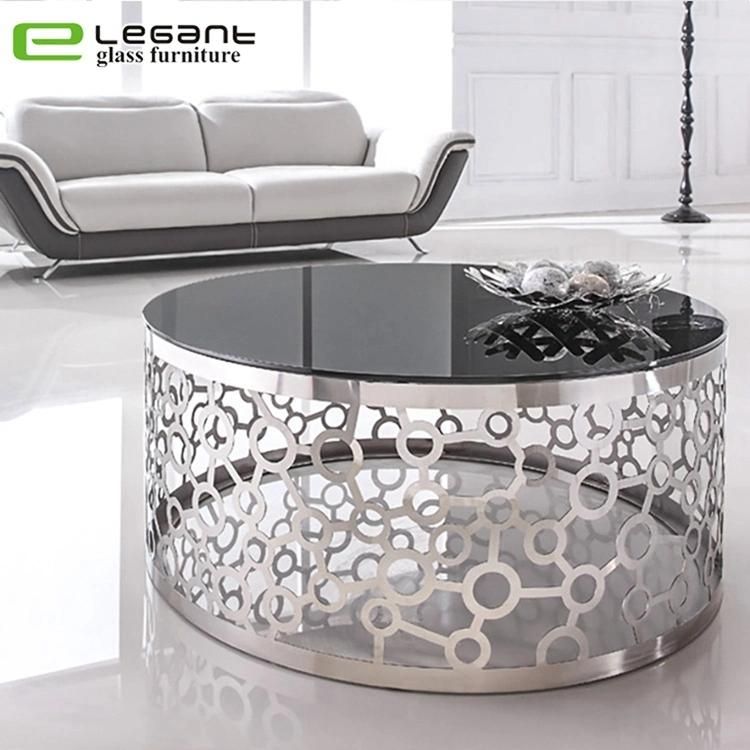 Stainless Steel Side Table with Glass Top