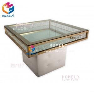 Luxury Rose Tempered Glass Crystal Gold Stainless Steel Dining Table