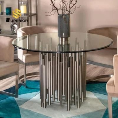 New Round Glass Top Dining Table with Metal Base