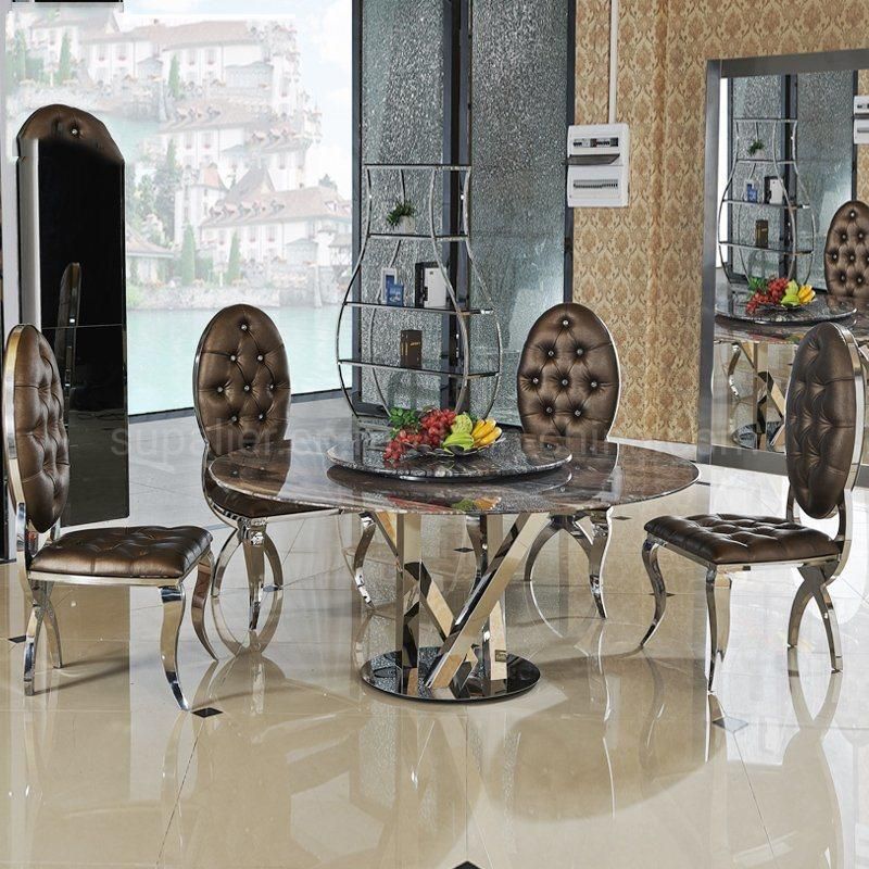 Wholesale American Black Marble Dining Tables with Silver Metal Base
