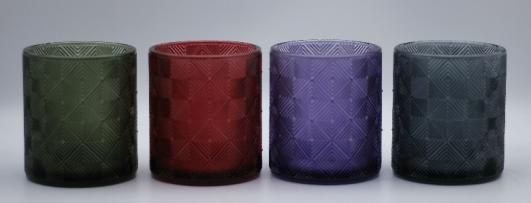 Glass Candle Holder with Various Color and Different Embossed Pattern