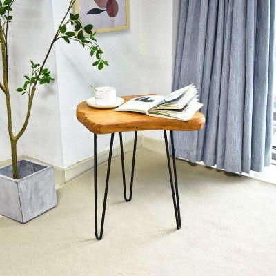Minimalism Modern Style Iron Legs Irregular Solid Wooden Top Coffee Table