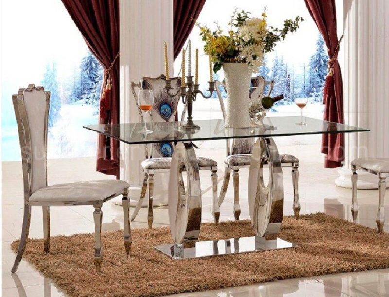 Transparent Glass Top Dining Tables And Chairs Set Restaurant Table