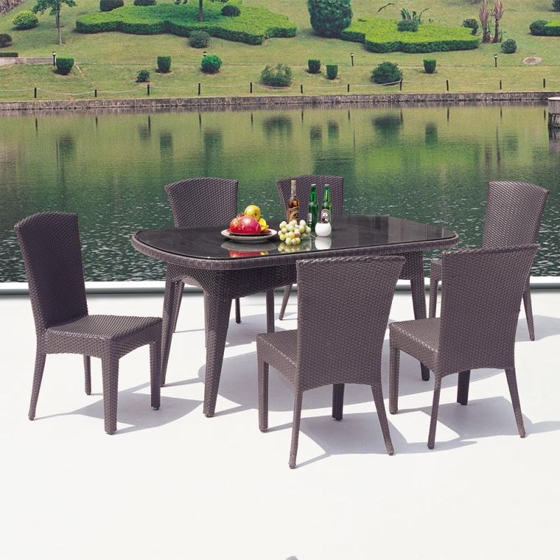 Aluminum Glass Table Top Rectangular Long Rattan Restaurant Dining Room Table