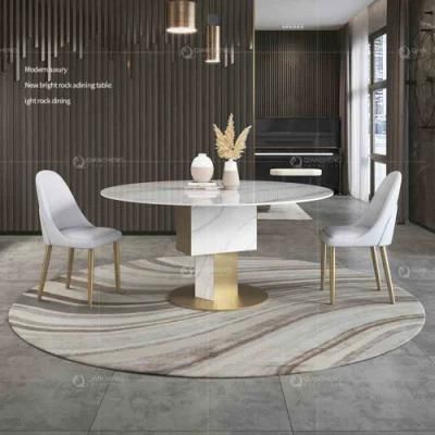 Artificial Marble Dinner Stainless Steel Chrome Dining Room Set Table