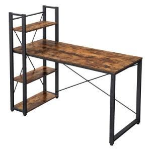 Home Office Industrial Style Computer Desk Learning Desk Wooden Countertop Iron Support with Open Bookshelf