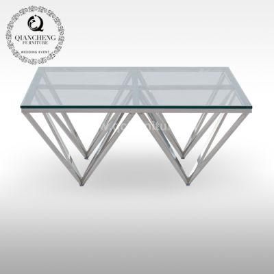 Modern Furniture Glass Top with Stainless Steel Legs Coffee Table