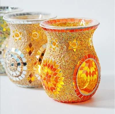 Handmade Glass Candlejar Coloreful Mosaic Hurricane Tealight Candle Holder