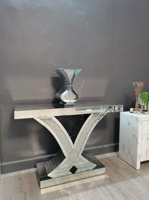 New Customized Crushed Diamond Furniture Console Table and Mirror Set