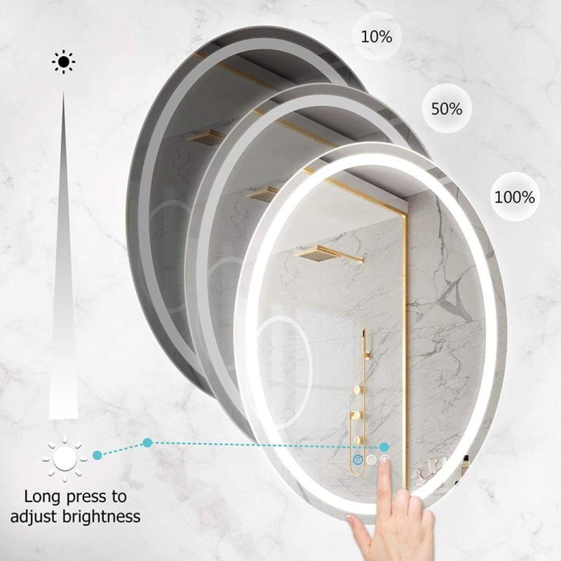 Oval LED Bathroom Mirror Dimmable 3 Colors Light Wall Vanity Mirror with Demist Illuminated Mirror