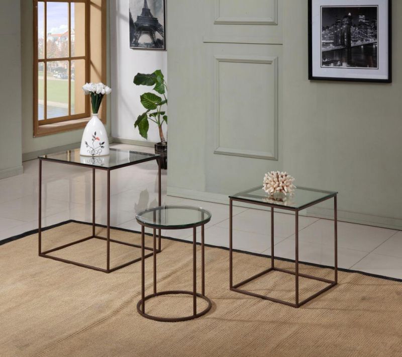 Stainless Steel Legs Round Tempered Glass Coffee End Tables
