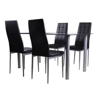 Space Saving Dining Table Set Painted Glass Table Top with Metal Tube Frame Dining Table with 4 PVC Chairs