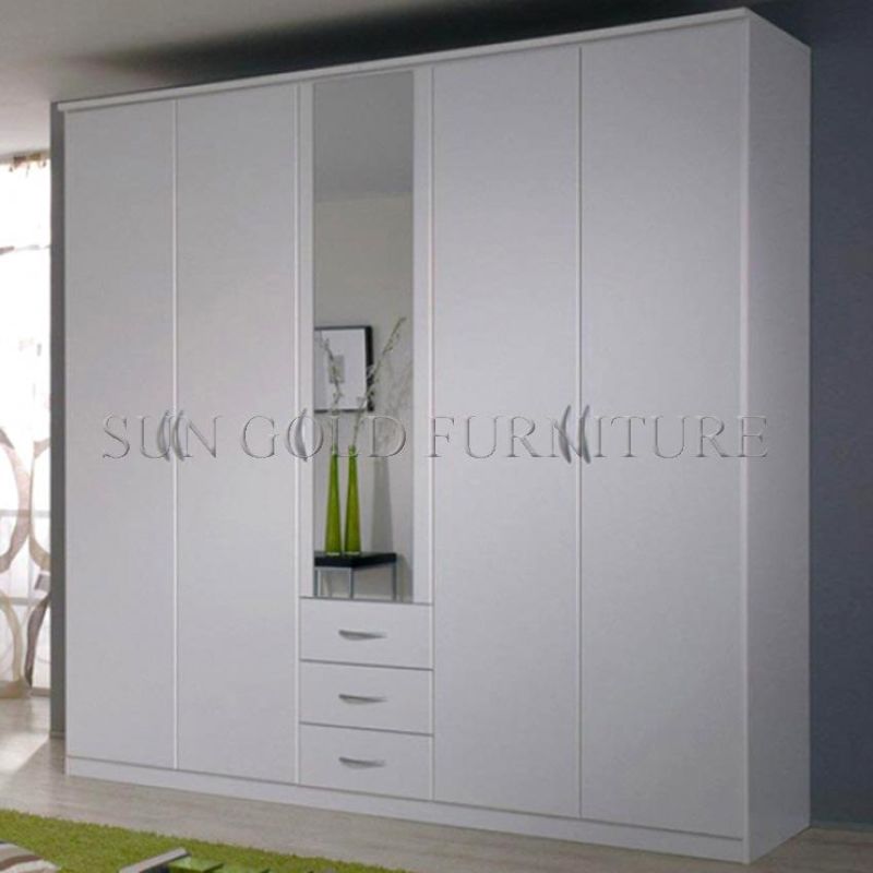 Modern Home Bedroom Furniture Swing Mirror High Gloss Three Doors Wardrobe