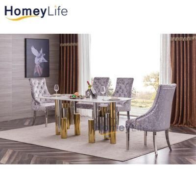 Luxury Marble Dining Tables with Stainless Steel Gold Chrome Leg
