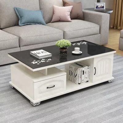 Home Furniture Drawer Glass Top Coffee Table