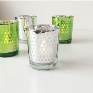 Christmas Tree Shape Plated Glass Candle Jar Glass Candle Holders for Festival