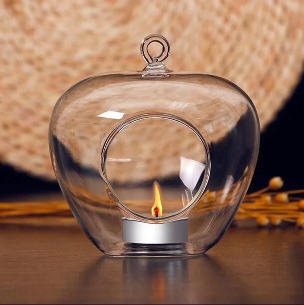Wholesale Customized Clear Creative Romantic Decor Apple Shape Tea Light Hanging Candle Glass Holder