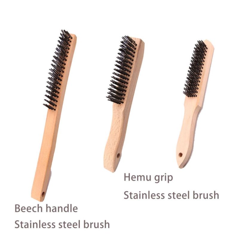Stainless Steel Wire Strip Brush with Long Curved Beechwood Handle