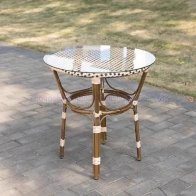 (SP-AT410) Outdoor Use Aluminum Frame with PE Rattan Glass Desktop Outdoor Table for Garden