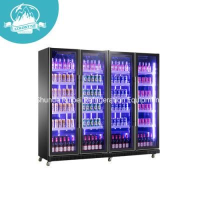 Luxury Commercial Four Doors Supermarket Upright Refrigeration Showcase for Soft Drinks Milks Juice Fruit