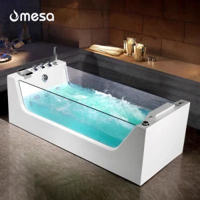 Acrylic Air Bubbles Hydro Whirlpool Soaking Massage Bathtub with Tempered Glass