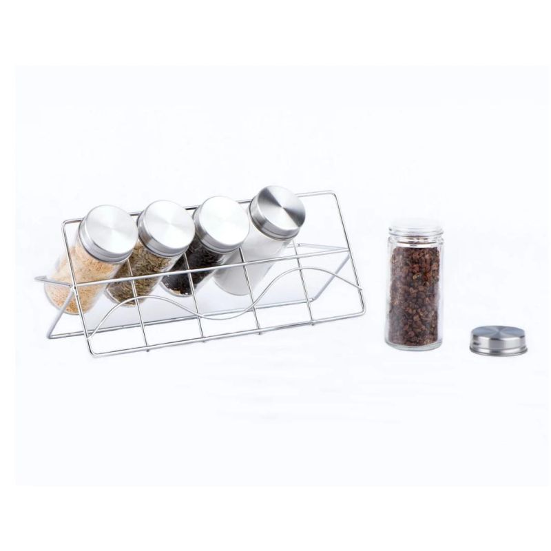 5PCS 60ml Glass Spice Jar Set with Screw Metal Lid and Metal Rack