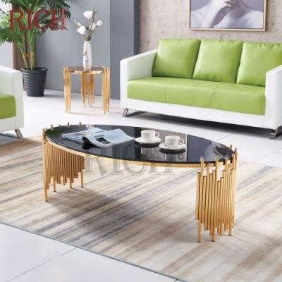 Golded Stainless Steel Art Circle Coffee Table Dark Glass Top Office Tea Table for Sale Modern Coffee Table