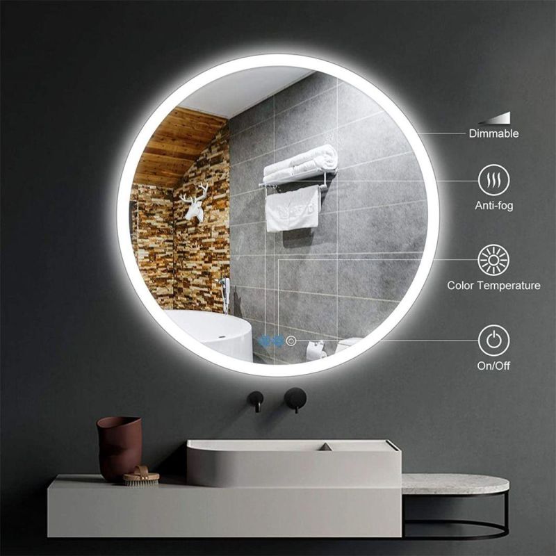 LED Lighted Wall-Mounted Mirrors Frameless Make up Bathroom Mirror with Anti-Fog Function Dimmable Memory Touch Sensor 3000-6000K IP44 Waterproof