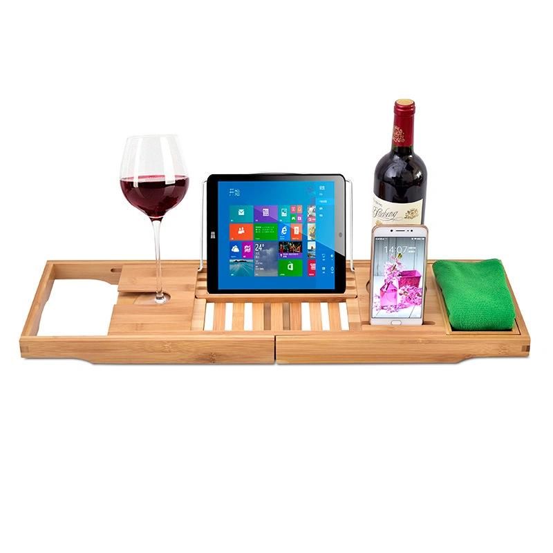 Bamboo Wooden Bath Wine Book iPad Wine Glass Tablet Shampoo Holder