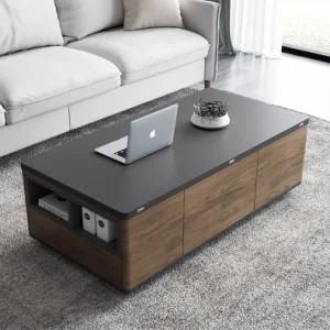 Multi-Function Modern Folding Coffee Table Tea Table Wooden with Stools and Wheels for Living Room Furniture