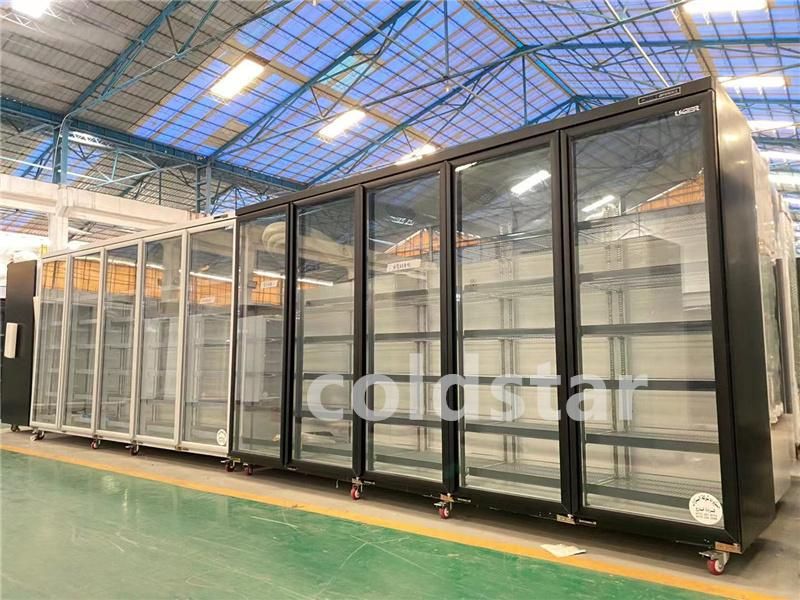 Supermarket Vertical Glass Door Front and Rear Open Door Multideck Refrigerated Chiller Showcase