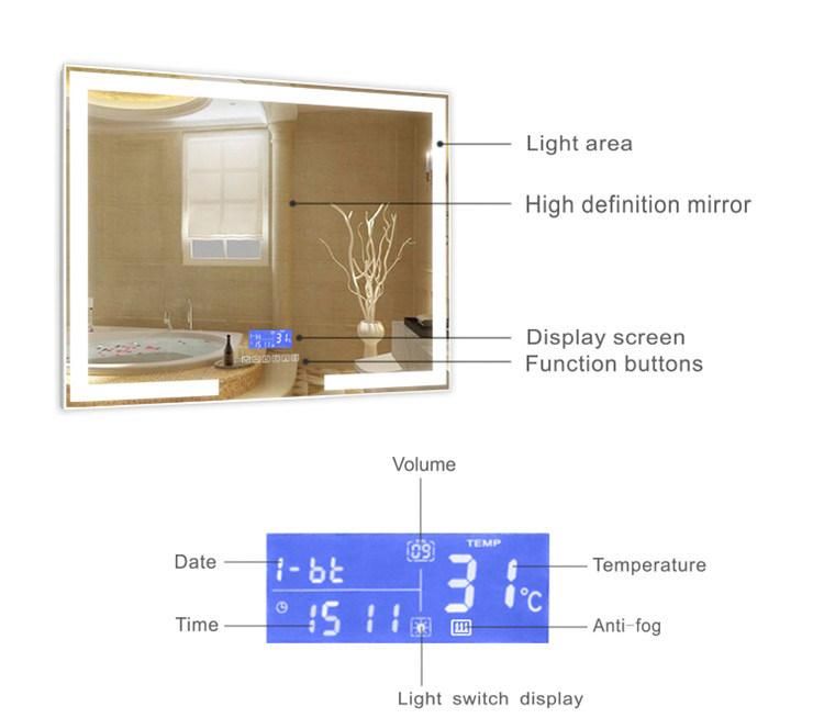 Modern Bathroom Smart LED Mirror with Time Display and Bluetooth