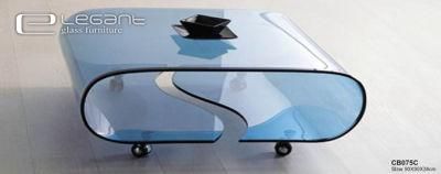 Fashion Blue Glass Tea Table with S Curved Line