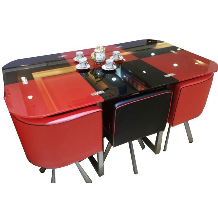 Modern Luxury Design Tempered Glass with Heat Transfer Printing Leg Dining Table Set