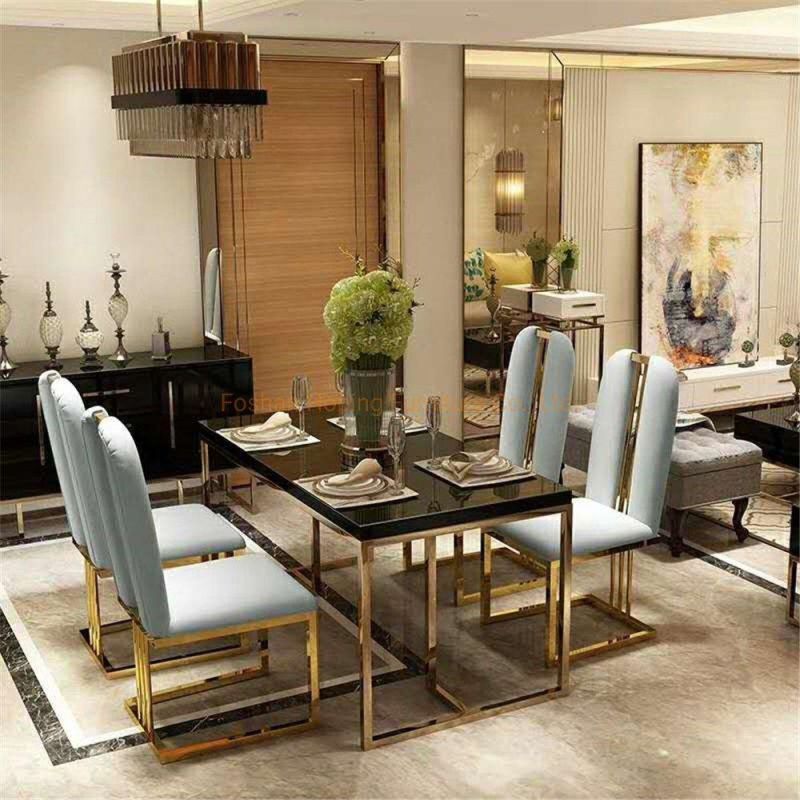 Modern Home Restaurant Furniture Set Special Metal Stainless Steel White Dining Table