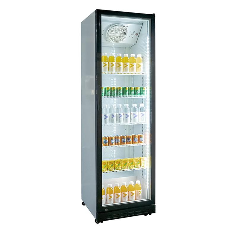 388 Liters Energy Efficiency Cooler Glass Single Door Upright Showcase with Top Compressor System with Embraco Compressor