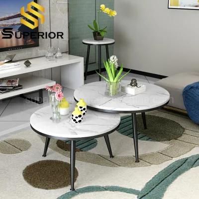 Modern Style White and Black Round Marble Coffee Table