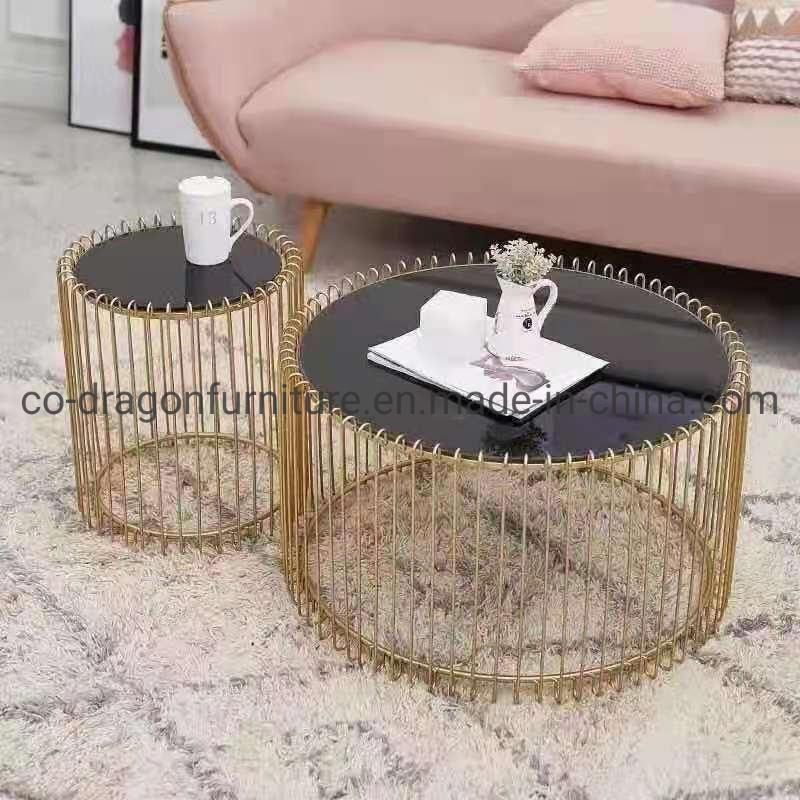 Fashion Gold Steel Glass Coffee Table Group for Home Furniture