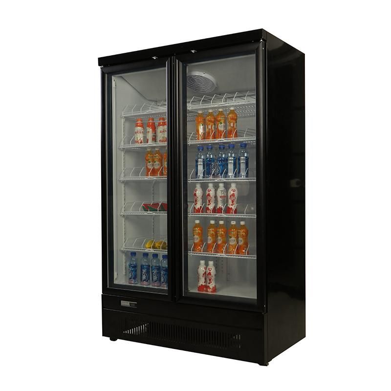 High Quality Commercial Hotel Fridge Commercial Upright Beverages Two Glass Door Refrigerator Vertical Display Freezer Display Fridge Freezer Beverage Showcase