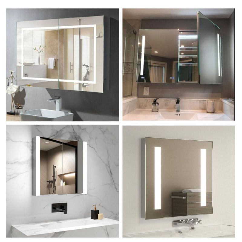 Bathroom Kitchen Single, Double, Doors Backlit Mirror Cabinate with Tempered Glass Shelf